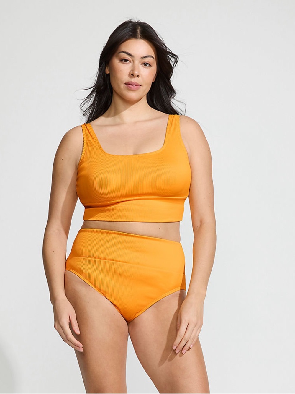 Lands End Orange Ribbed Midkini and High Waisted Bottom Swimsuit - size Large - Picture 2 of 6